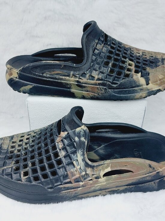 Lusso Cloud Men\'s Black Tan Scenario Woodland Camo Air Flow Slip-On Slide Sz 12